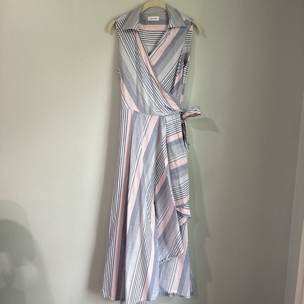Striped Sleeveless Wrap Dress